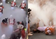 Arch Manning Fell Over Videographer During Texas’ Pregame Smoke Entrance (VIDEO)